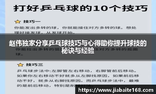 赵伟独家分享乒乓球技巧与心得助你提升球技的秘诀与经验